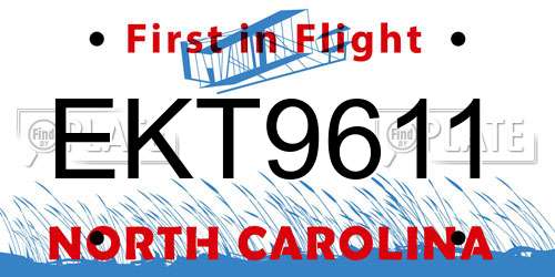 EKT9611 North Carolina License Plate