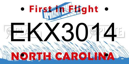 EKX3014 North Carolina License Plate