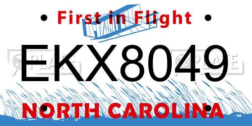 EKX8049 North Carolina License Plate