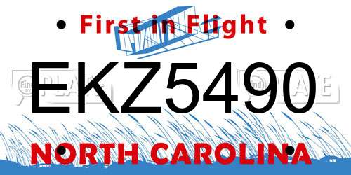 EKZ5490 North Carolina License Plate