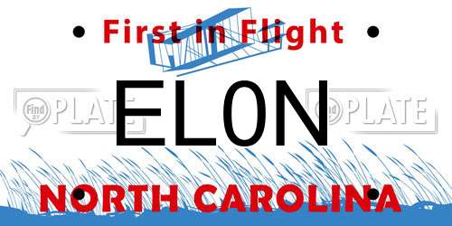EL0N North Carolina License Plate
