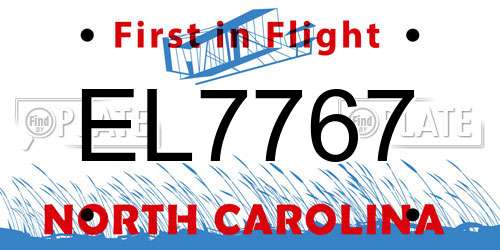 EL7767 North Carolina License Plate
