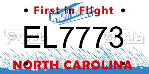 EL7773 North Carolina License Plate
