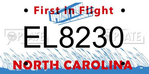 EL8230 North Carolina License Plate