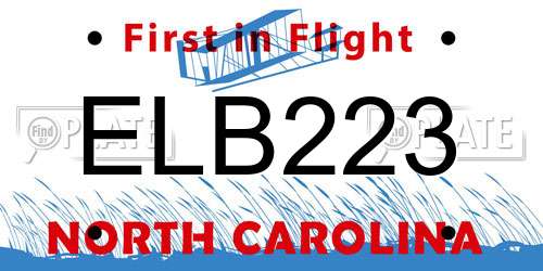 ELB223 North Carolina License Plate