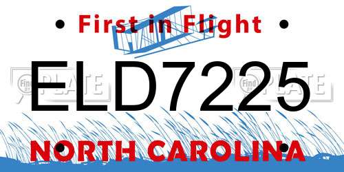 ELD7225 North Carolina License Plate