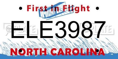 ELE3987 North Carolina License Plate