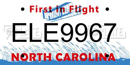 ELE9967 North Carolina License Plate