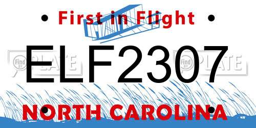 ELF2307 North Carolina License Plate