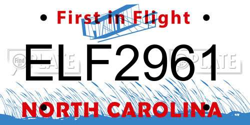 ELF2961 North Carolina License Plate