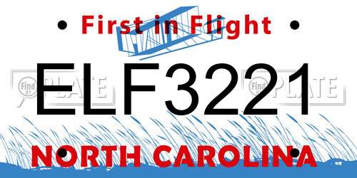 ELF3221 North Carolina License Plate