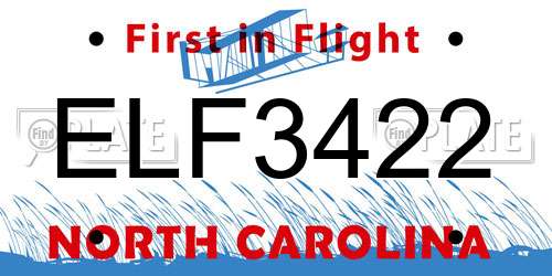ELF3422 North Carolina License Plate
