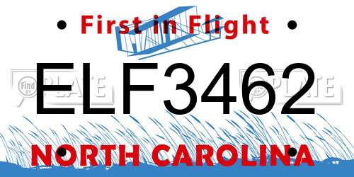 ELF3462 North Carolina License Plate