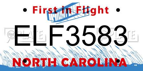 ELF3583 North Carolina License Plate