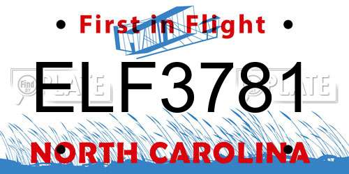 ELF3781 North Carolina License Plate