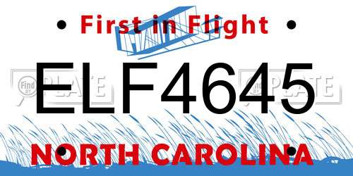 ELF4645 North Carolina License Plate