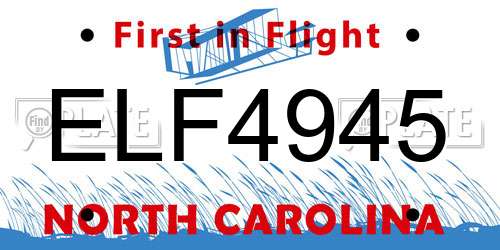 ELF4945 North Carolina License Plate