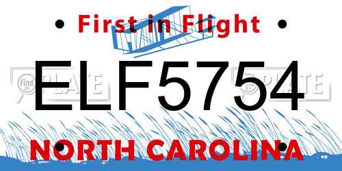 ELF5754 North Carolina License Plate