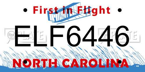 ELF6446 North Carolina License Plate