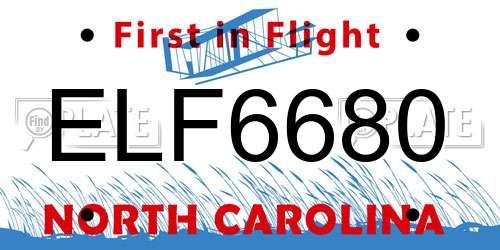 ELF6680 North Carolina License Plate