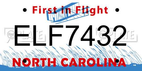 ELF7432 North Carolina License Plate