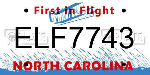 ELF7743 North Carolina License Plate