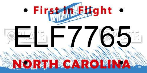 ELF7765 North Carolina License Plate