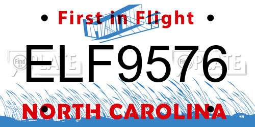 ELF9576 North Carolina License Plate