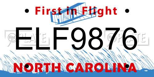 ELF9876 North Carolina License Plate