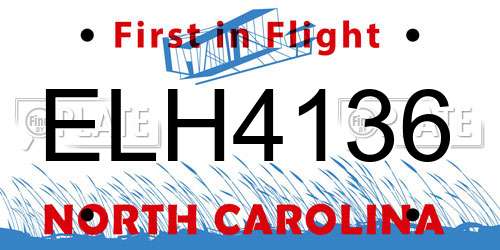 ELH4136 North Carolina License Plate