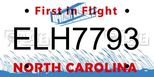 ELH7793 North Carolina License Plate
