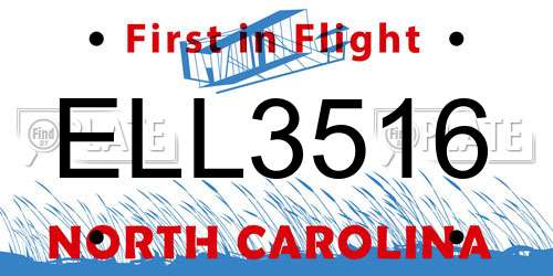ELL3516 North Carolina License Plate