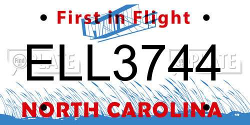 ELL3744 North Carolina License Plate