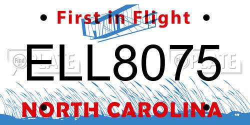 ELL8075 North Carolina License Plate
