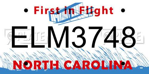ELM3748 North Carolina License Plate