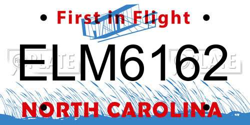 ELM6162 North Carolina License Plate