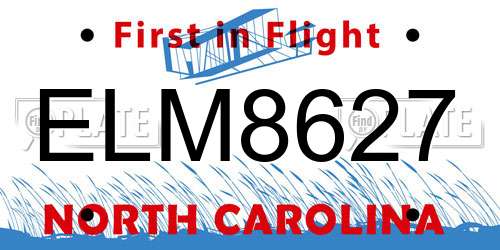 ELM8627 North Carolina License Plate