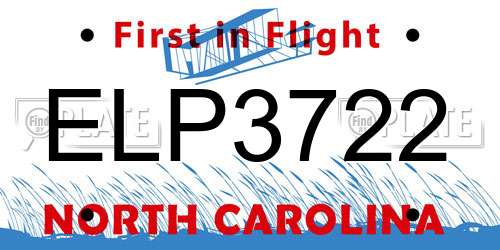 ELP3722 North Carolina License Plate