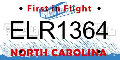 ELR1364 North Carolina License Plate