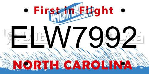 ELW7992 North Carolina License Plate