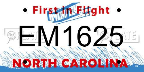 EM1625 North Carolina License Plate