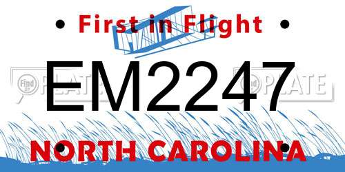EM2247 North Carolina License Plate