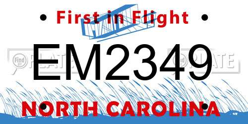 EM2349 North Carolina License Plate