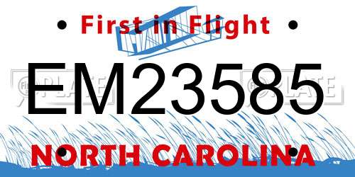 EM23585 North Carolina License Plate