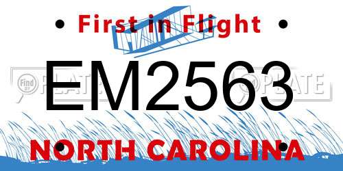 EM2563 North Carolina License Plate