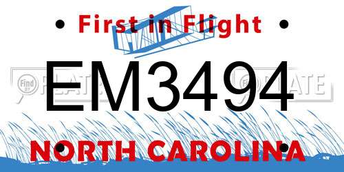 EM3494 North Carolina License Plate
