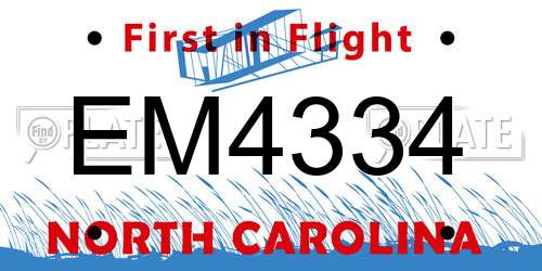EM4334 North Carolina License Plate