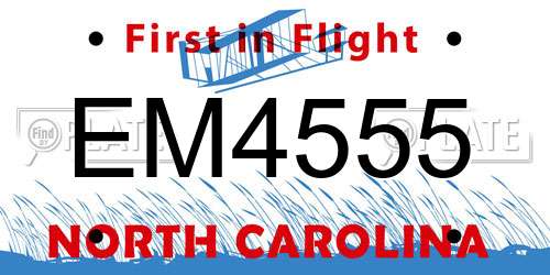 EM4555 North Carolina License Plate
