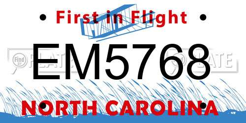 EM5768 North Carolina License Plate