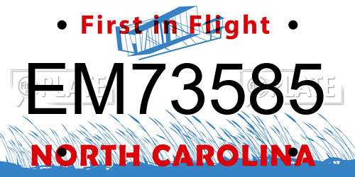 EM73585 North Carolina License Plate